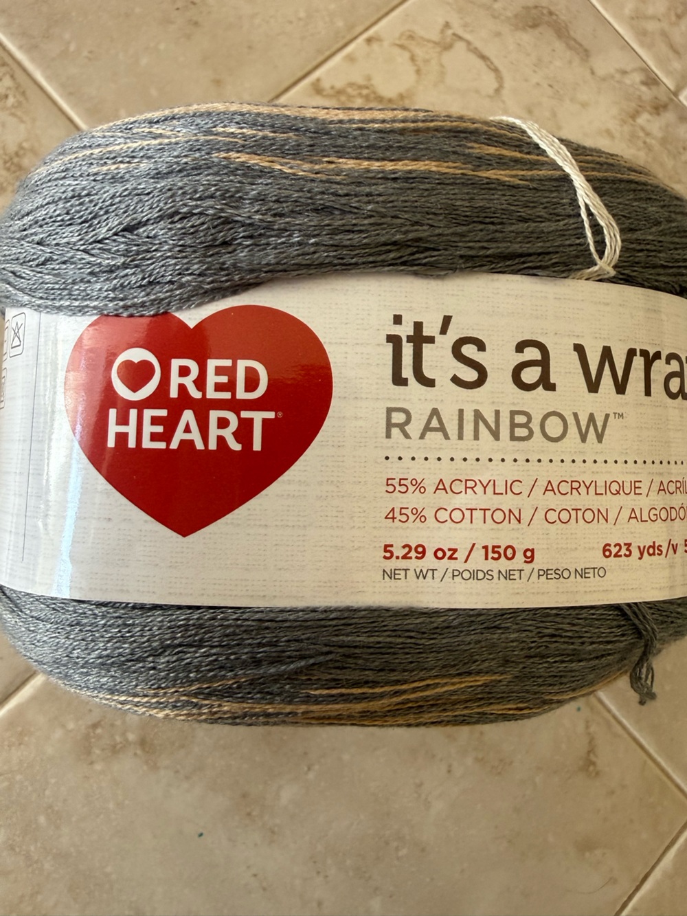 Red Heart It's a Wrap Rainbow Yarn - Gray/Cream - Foggy